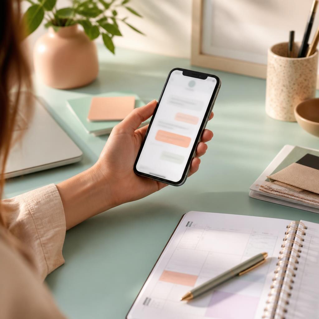 A small business owner holding a phone beside an appointment book